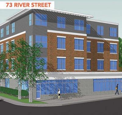 A rendering shows a proposed new mixed-use building at 73 River St. in Mattapan. Image courtesy BRA/Nunes Trabucco Architects